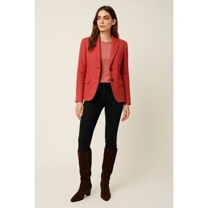 J. Crew Linen Blend Single Breasted Schoolboy Blazer Heathered Red Womens 14 NWT